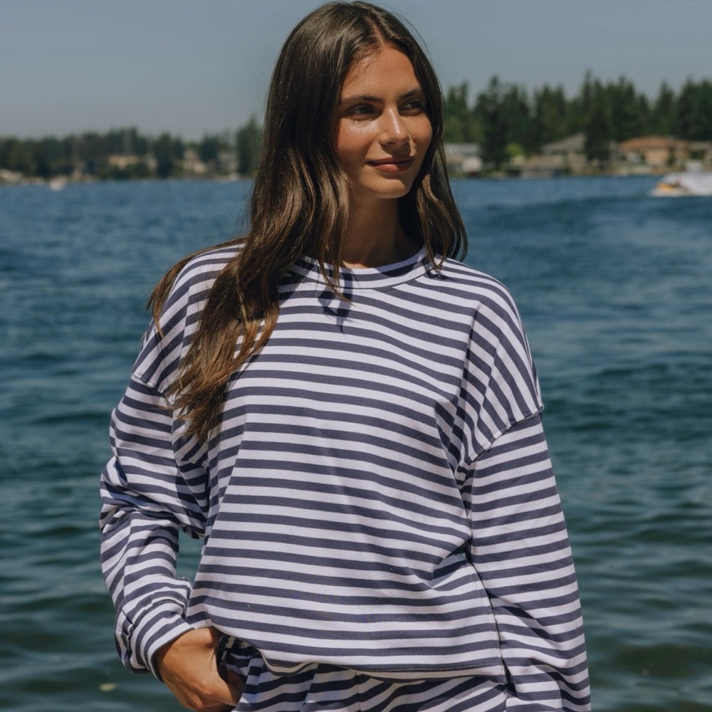 Daily Drills Navy and White Stripe Long Sleeve
